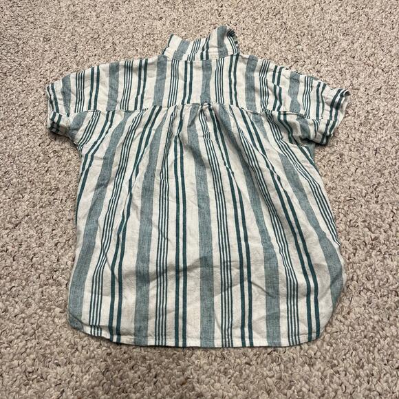 American Eagle Striped Button Front Tie Short Sleeve Shirt Sz XXS Green White - Picture 2 of 8